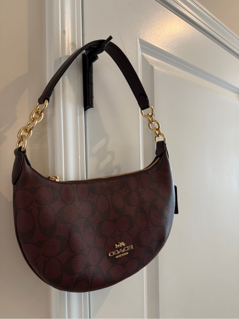 Coach burgundy Signature Crescent Shoulder Bag with Gold Hardware - Picture 9 of 10